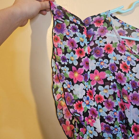 Jessica Simpson Size Large Polyester Floral Flower Bright Vibrant Sheer Dress - Picture 4 of 9